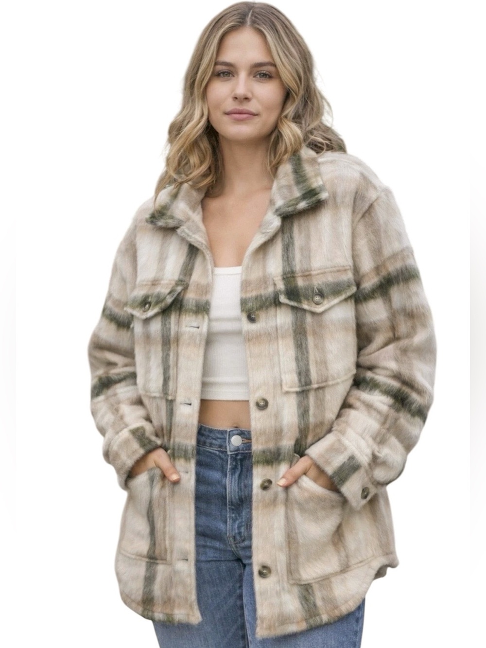 American Eagle Brushed Plaid Oversized Flannel Shacket